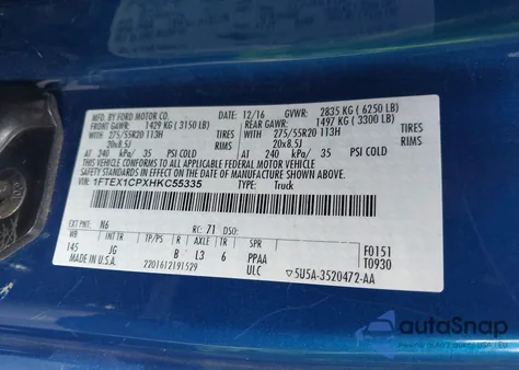 2017 Ford F-150 Xl from USA, damaged, VIN 1FTEX1CPXHKC55335
